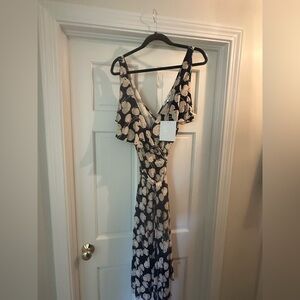 DVF Floral Black and Cream Wrap Dress